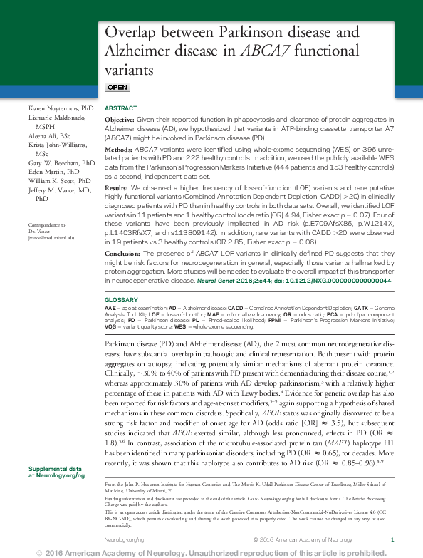 (PDF) Overlap between Parkinson disease and Alzheimer disease ...