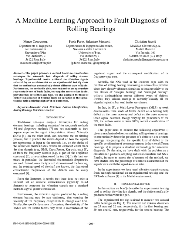 (PDF) A Machine Learning Approach to Fault Diagnosis of Rolling Bearings
