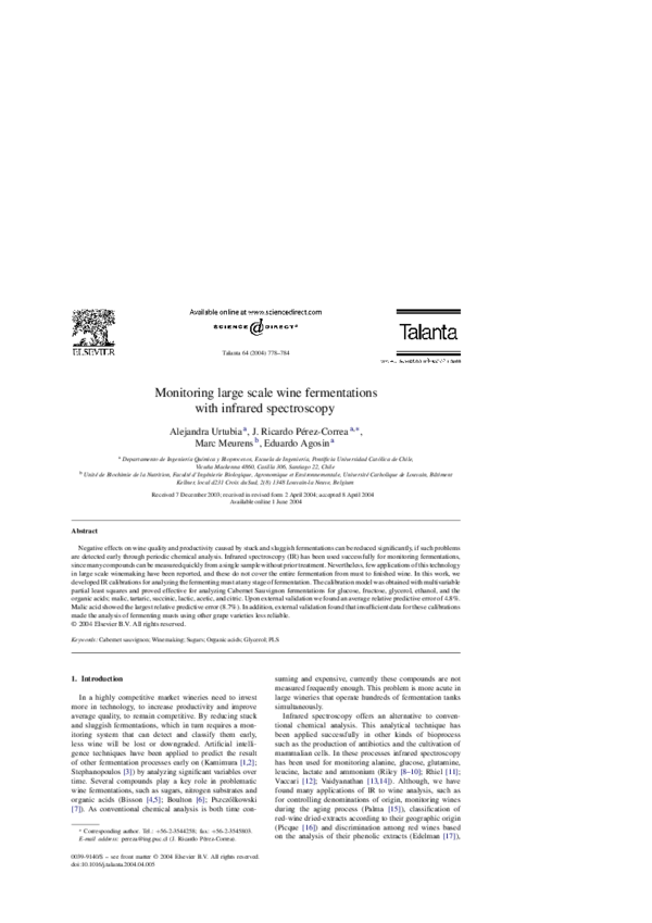 (PDF) Monitoring large scale wine fermentations with infrared spectroscopy A. Urtubia