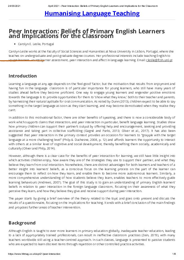 (PDF) Beliefs of Primary English Learners and Implications for the ...