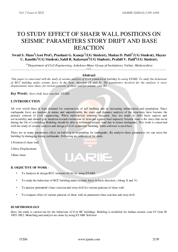 (PDF) To Study Effect of Shaer Wall Positions on Seismic Parameters ...