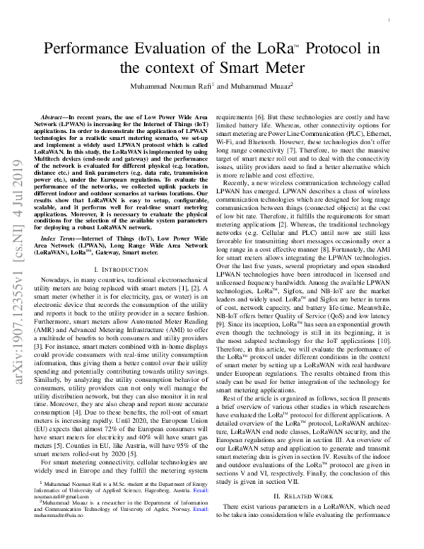 (PDF) Performance Evaluation of the LoRa Protocol in the context of ...