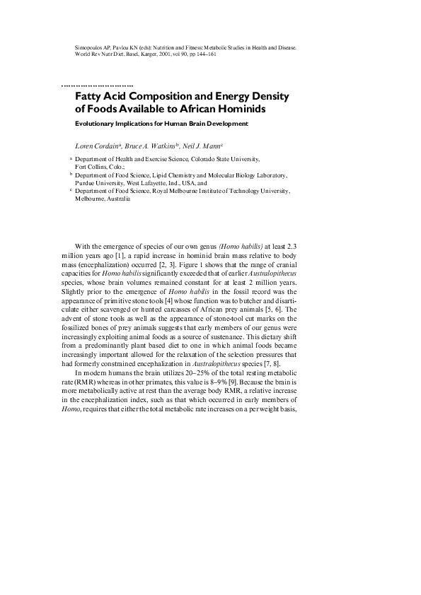 (PDF) Fatty Acid Composition and Energy Density of Foods Available to ...