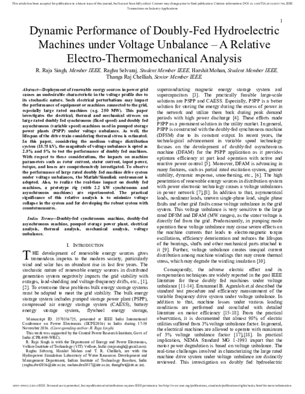 (PDF) Dynamic Performance of Doubly Fed Hydroelectric Machines Under ...
