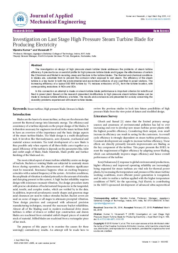 (PDF) Investigation on Last Stage High Pressure Steam Turbine Blade for ...