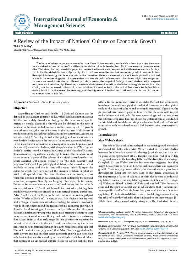 (PDF) A Review of the Impact of National Culture on Economic Growth