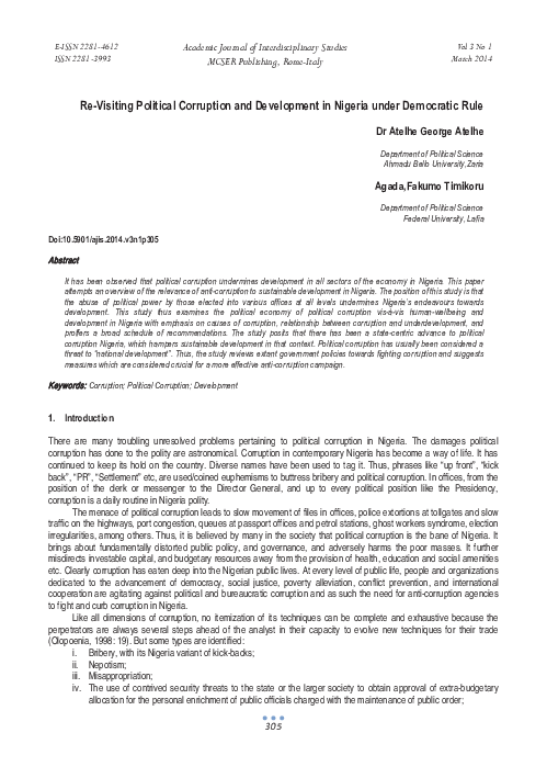(PDF) Re-Visiting Political Corruption and Development in Nigeria under ...