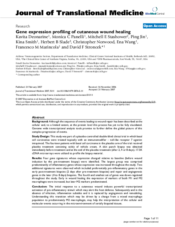 (PDF) Gene expression profiling of cutaneous wound healing