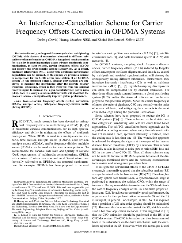 (PDF) An Interference-Cancellation Scheme for Carrier Frequency Offsets ...