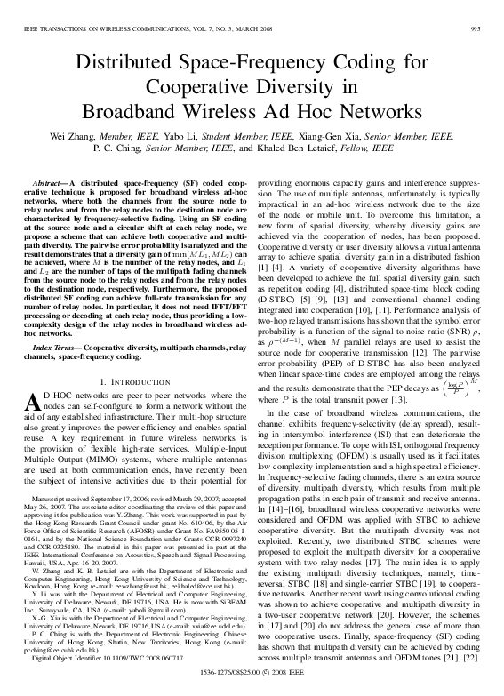 (PDF) Distributed Space-Frequency Coding for Cooperative Diversity in ...