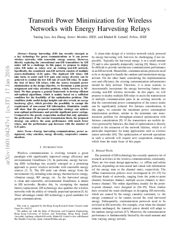 (PDF) Transmit Power Minimization for Wireless Networks With Energy ...