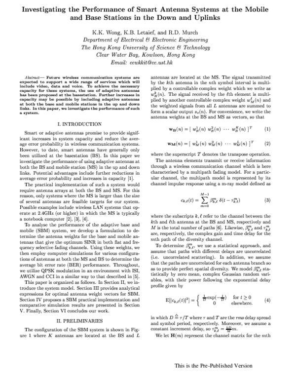 (PDF) Investigating the performance of smart antenna systems at the ...