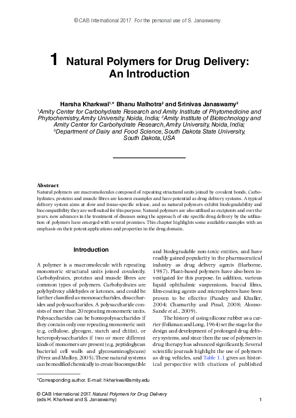 (PDF) 1 Natural Polymers for Drug Delivery : An Introduction
