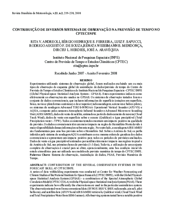 (PDF) Contribuição de diversos sistemas de observação na previsão de ...