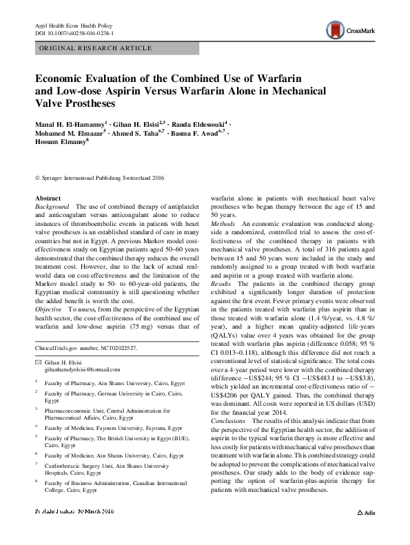 (PDF) Economic Evaluation of the Combined Use of Warfarin and Low-dose ...