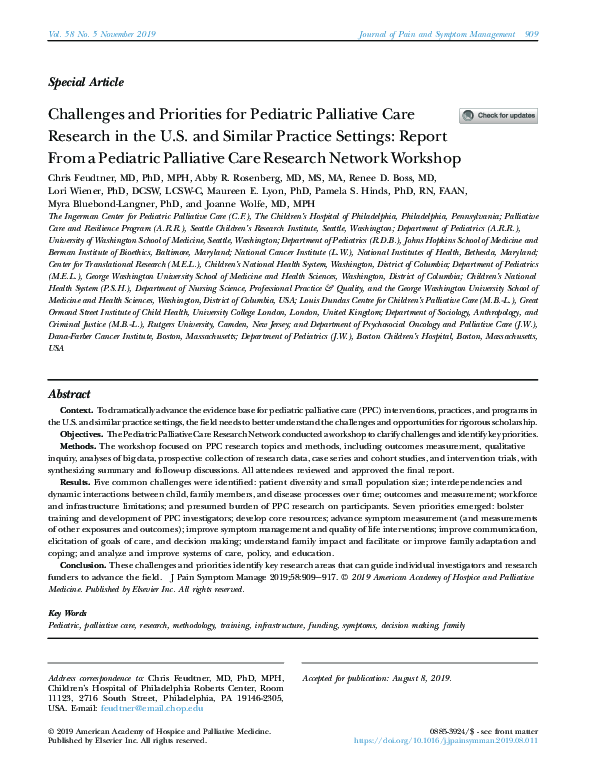 (PDF) Challenges and Priorities for Pediatric Palliative Care Research ...