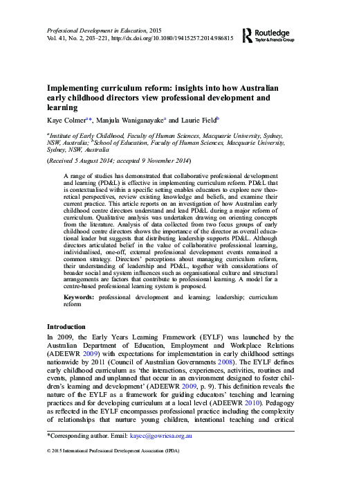 (PDF) Implementing curriculum reform: insights into how Australian ...
