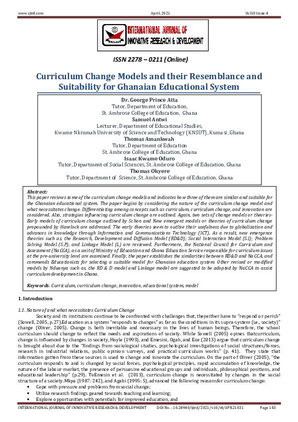 (PDF) Curriculum Change Models and their Resemblance and Suitability