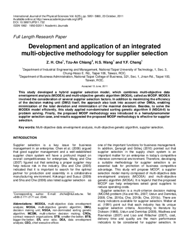 (PDF) Development and application of an integrated multi-objective ...