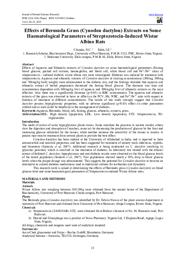 (PDF) Effects of Bermuda Grass (Cynodon dactylon) Extracts on Some ...