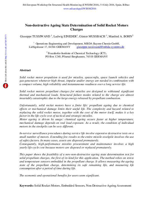 (PDF) Nondestructive Ageing State Determination of Solid Rocket Motors