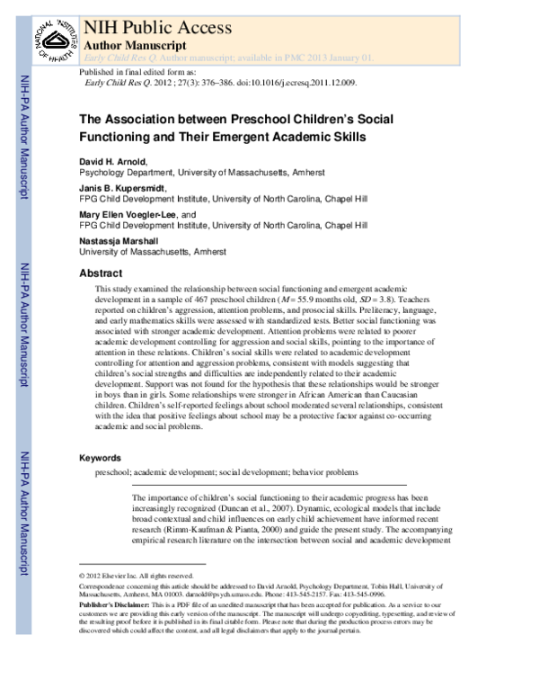 (PDF) The association between preschool children's social functioning ...