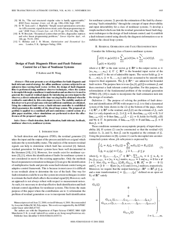 (PDF) Design of fault diagnosis filters and fault-tolerant control for ...