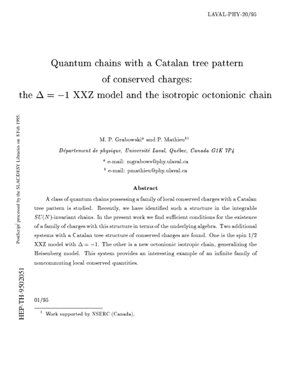 (PDF) Quantum chains with a Catalan tree pattern of conserved charges ...