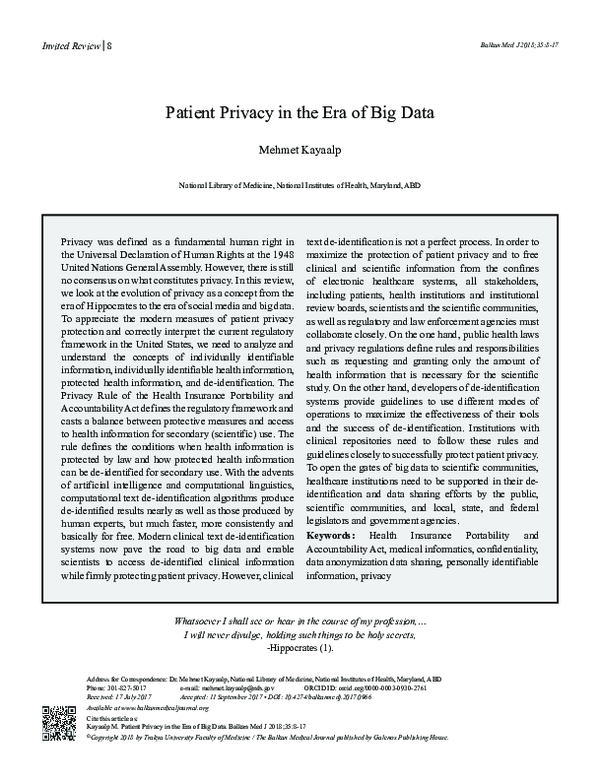 (PDF) Patient Privacy in the Era of Big Data
