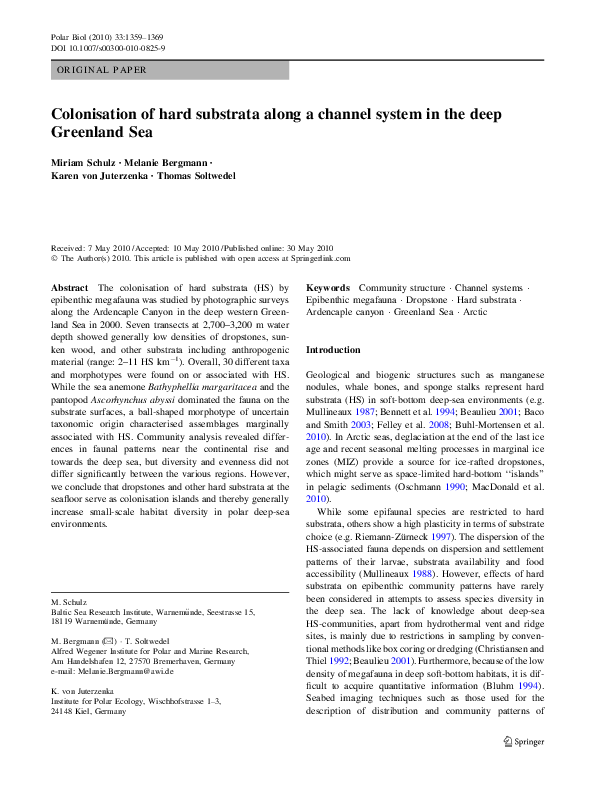 (PDF) Colonisation of hard substrata along a channel system in the deep ...