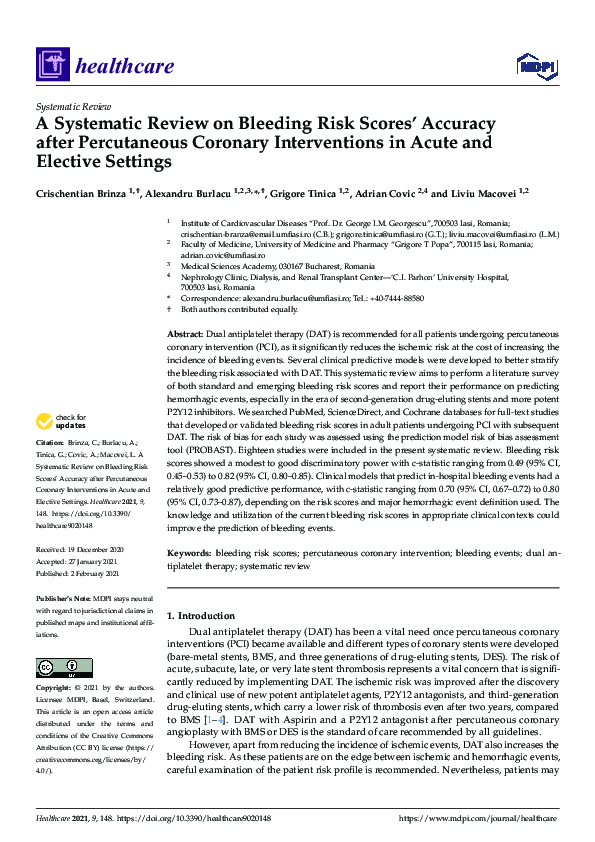 (PDF) A Systematic Review on Bleeding Risk Scores’ Accuracy after ...