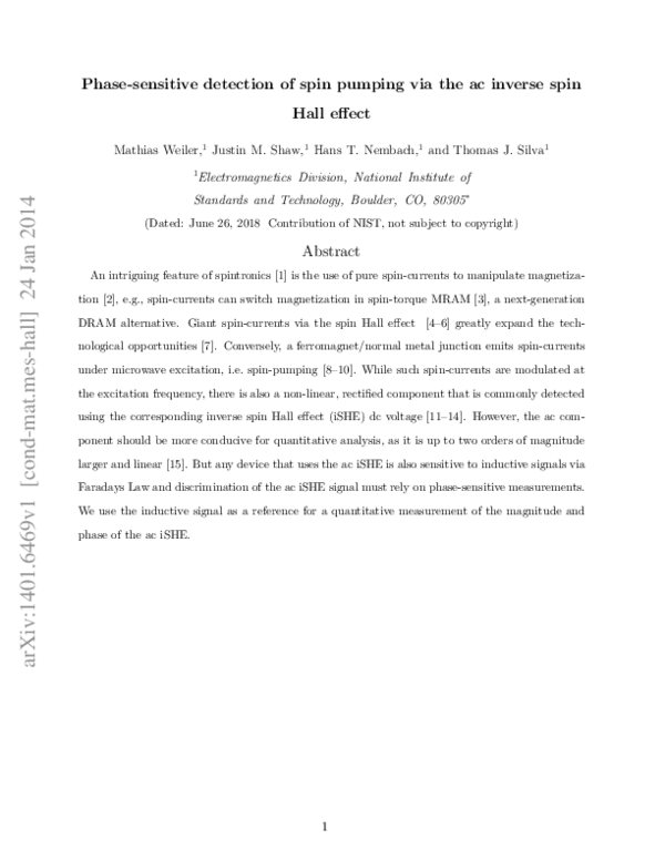(PDF) Phase-Sensitive Detection of Spin Pumping via the ac Inverse Spin ...