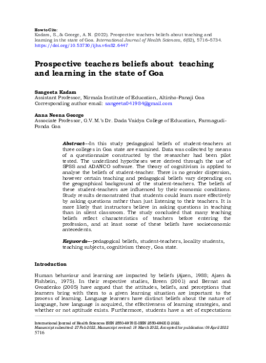 (PDF) Prospective teachers beliefs about teaching and learning in the ...