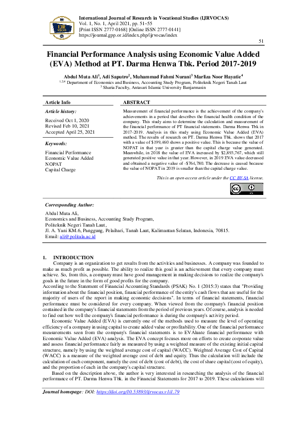 (PDF) Financial Performance Analysis using Economic Value Added (EVA ...