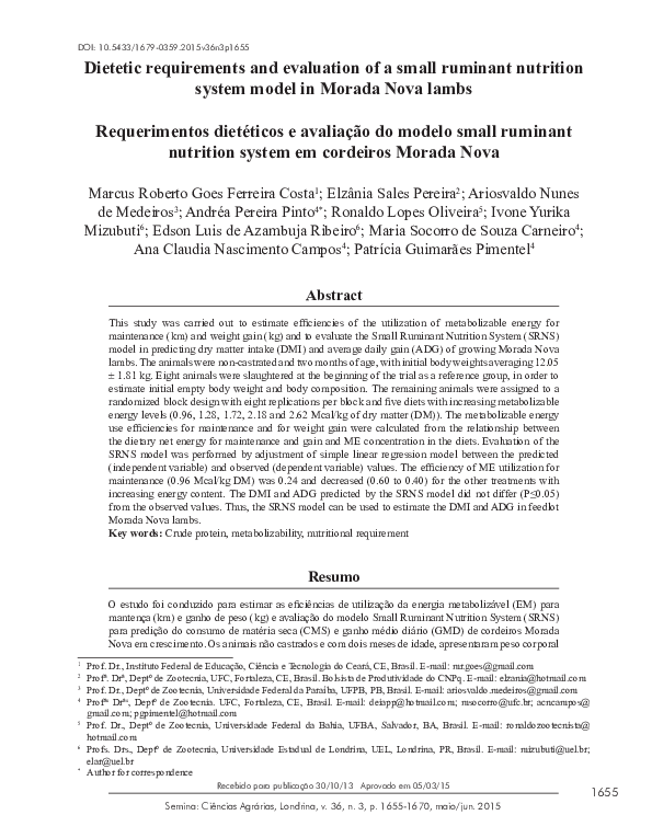 (PDF) Dietetic requirements and evaluation of a small ruminant ...