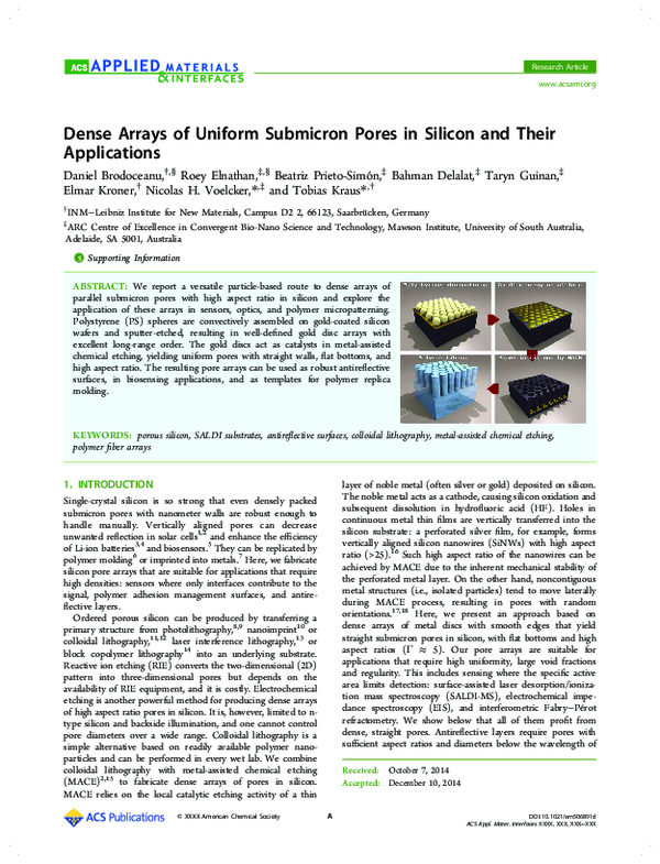(PDF) Dense Arrays of Uniform Submicron Pores in Silicon and Their ...