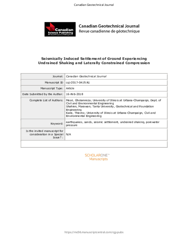 (PDF) Seismically induced settlement of ground experiencing undrained ...
