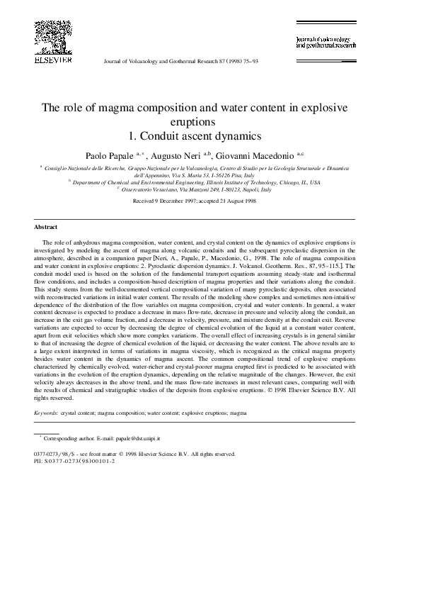 (PDF) The role of magma composition and water content in explosive ...