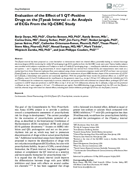 (PDF) Evaluation of the Effect of 5 QT‐Positive Drugs on the JTpeak