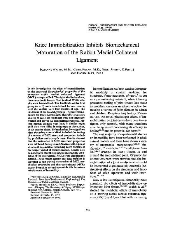 (PDF) Knee Immobilization Inhibits Biomechanical Maturation of the ...