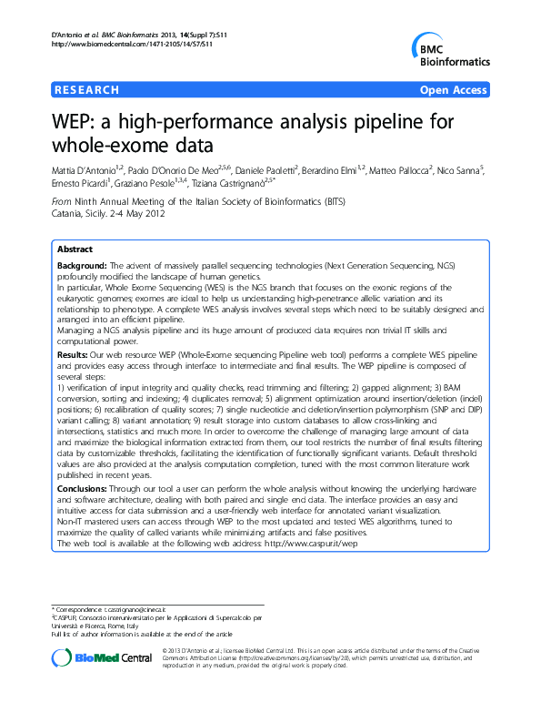 (PDF) WEP: a high-performance analysis pipeline for whole-exome data