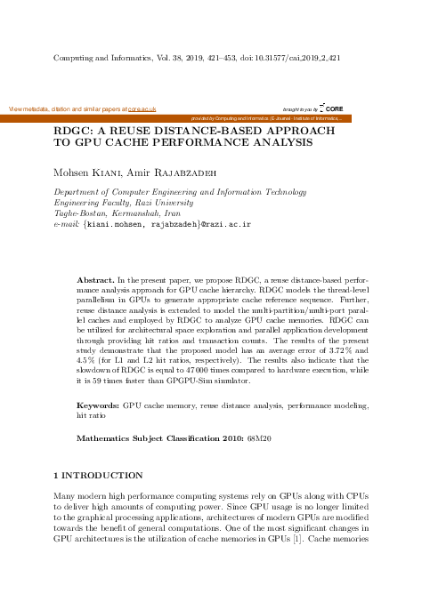 (PDF) RDGC: A Reuse Distance-Based Approach to GPU Cache Performance ...