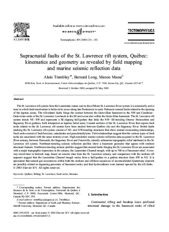 (PDF) Supracrustal faults of the St. Lawrence rift system between Cap ...