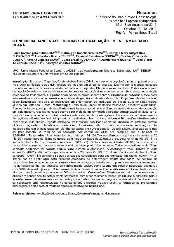 O Ensino Da Hanseníase Em Curso De Graduação Em Enfermagem Do Ceará