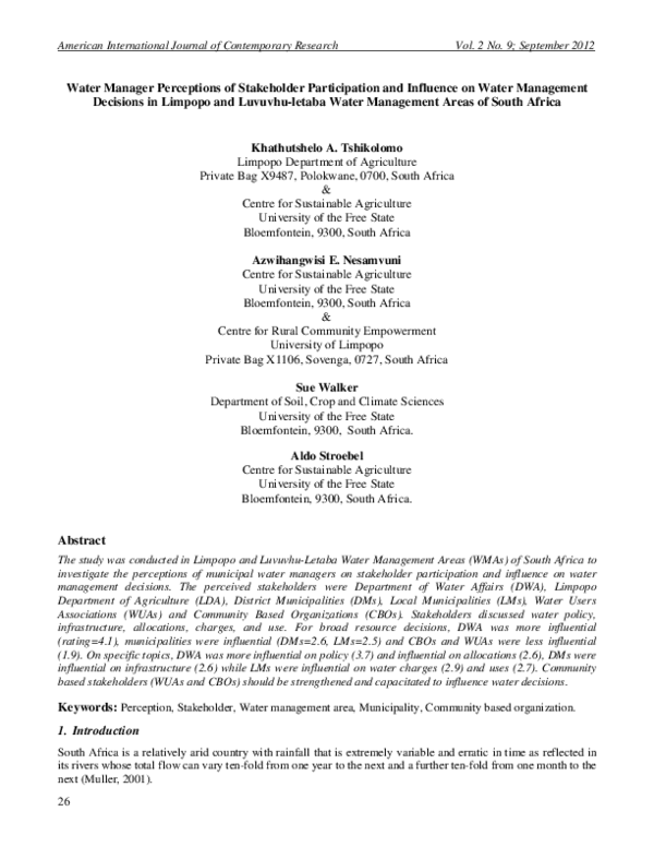 (PDF) Water manager perceptions of stakeholder participation and ...
