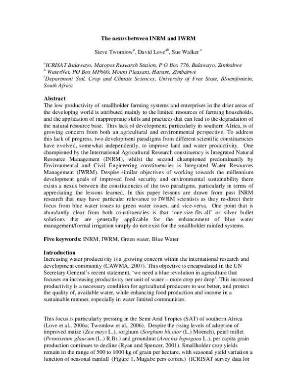(PDF) The nexus between INRM and IWRM
