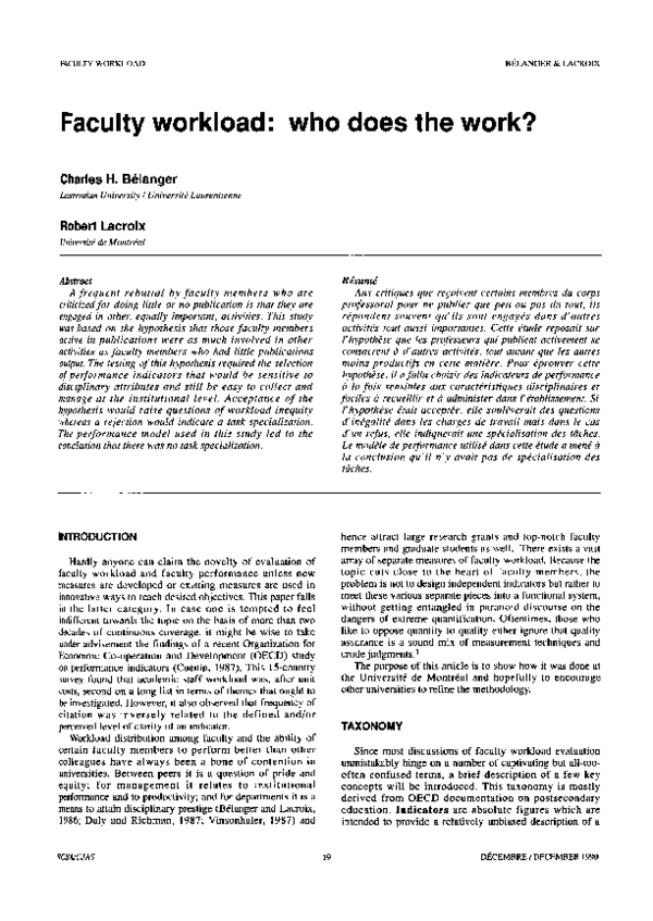 (PDF) Faculty workload: who does the work?