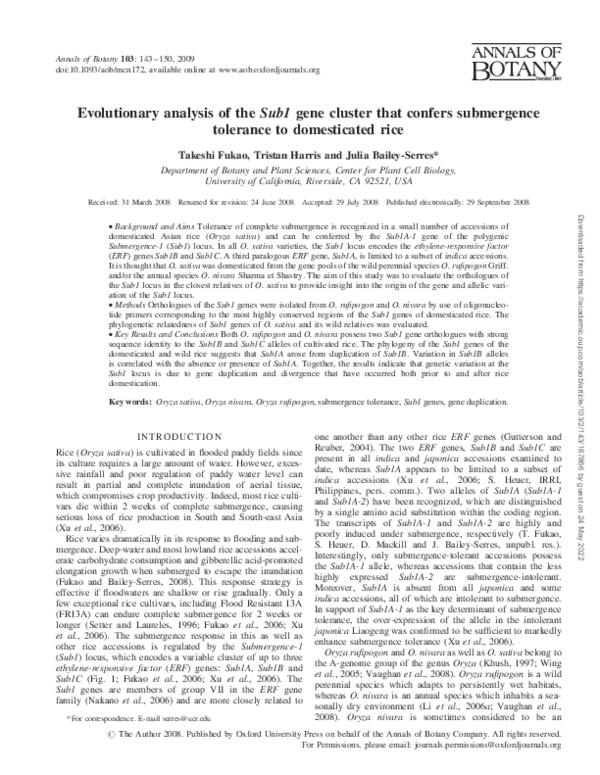 (PDF) Evolutionary analysis of the Sub1 gene cluster that confers ...