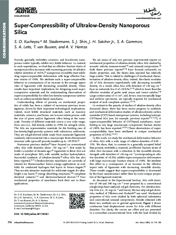 (PDF) Super-Compressibility of Ultralow-Density Nanoporous Silica