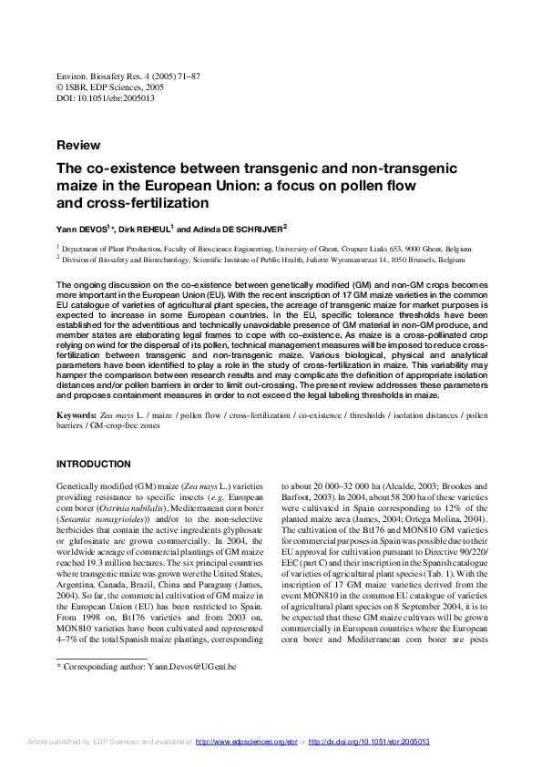 (PDF) The co-existence between transgenic and non-transgenic maize in ...